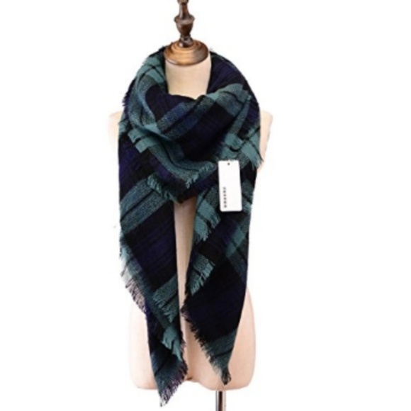 Fall Color Navy Tartan Blanket Scarf Wrap Shawl - Picture 4 of 8